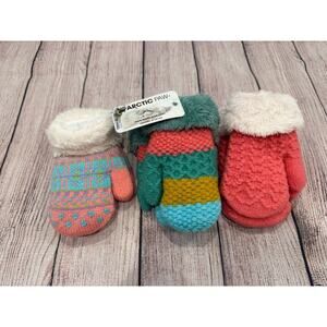 Arctic Paw 3 Pairs Kids' Sherpa Lined Knit Mittens; Multicolor; 2T-5T B7